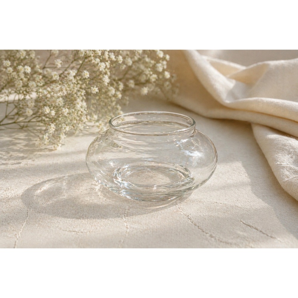 Small Clear Glass Round Bulbous‎ Bowl Terrarium Candle Holder 4 Inch Wide